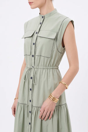 Leonor Contrast-Piping Button-Front Vestido 723160MUS