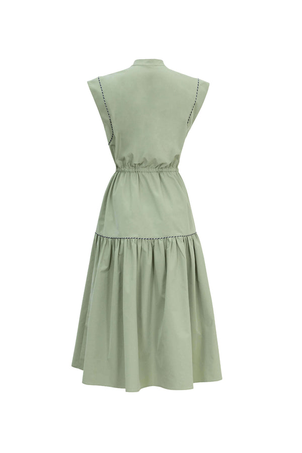 Leonor Contrast-Piping Button-Front Vestido 723160MUS