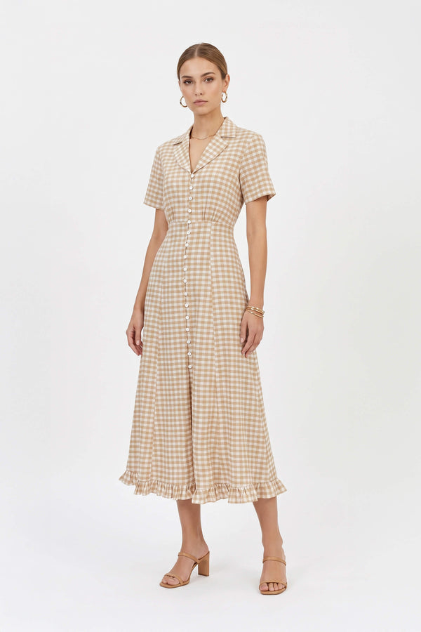 Nora Notch-Lapel Short-Sleeve Blusa 723169