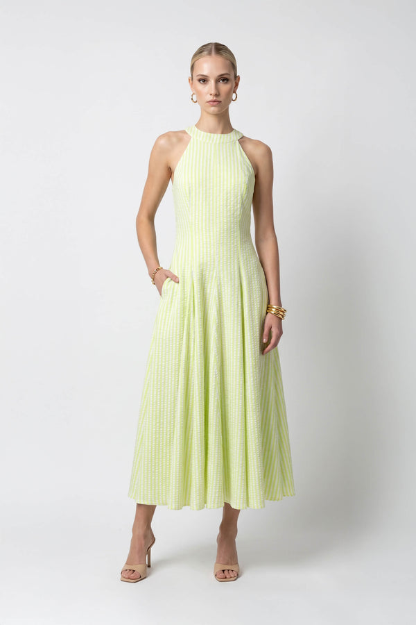 Nadia Tie-Detail Smocked-Cuff Vestido 723173