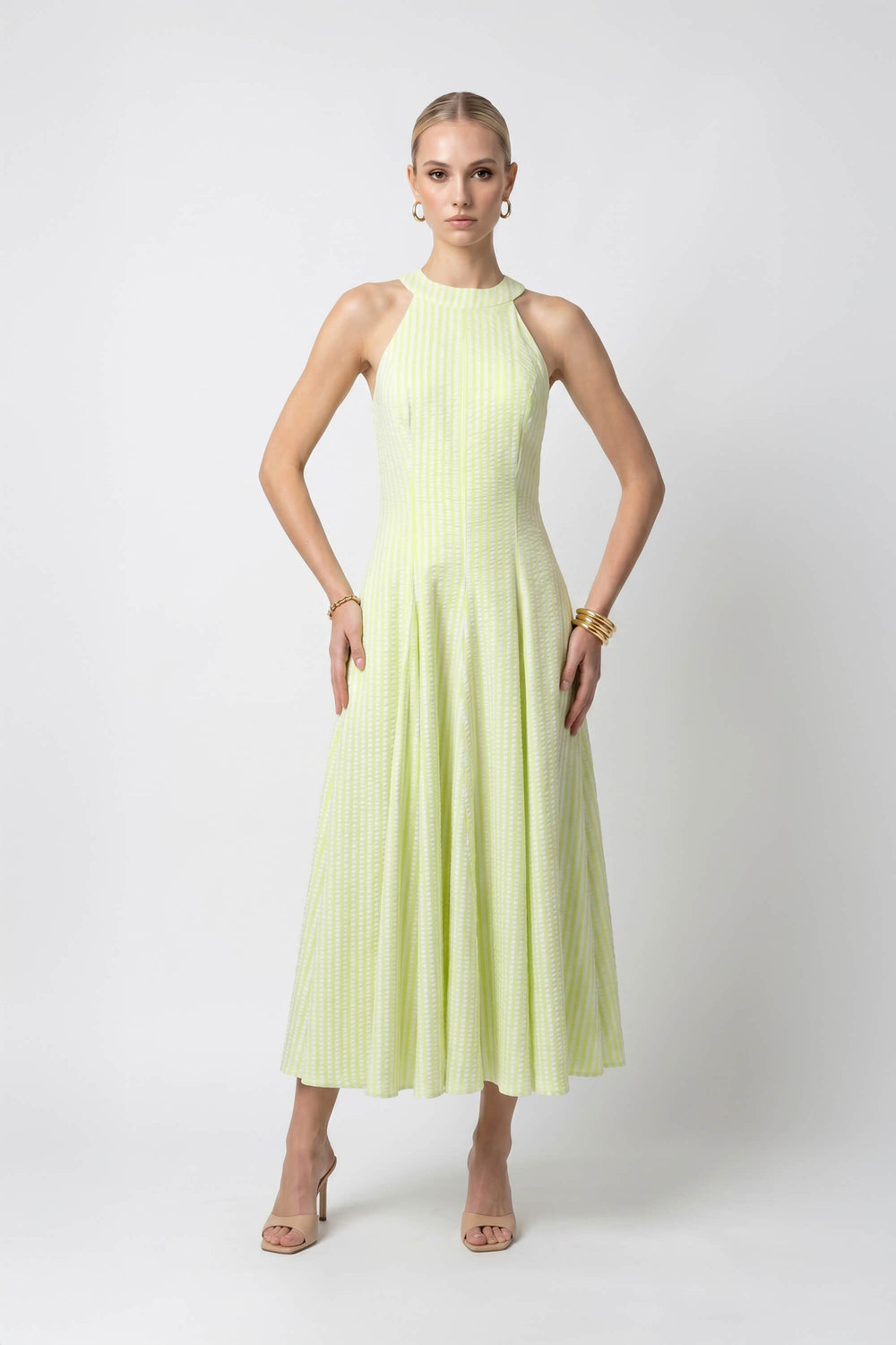 Nadia Tie-Detail Smocked-Cuff Vestido 723173