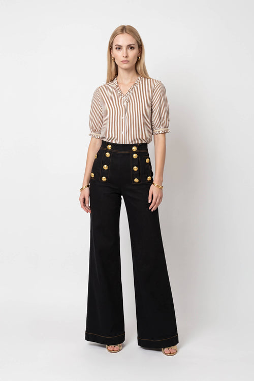 Martina High-Waist Sailor Wide-Leg Pantalón 731104 NEG
