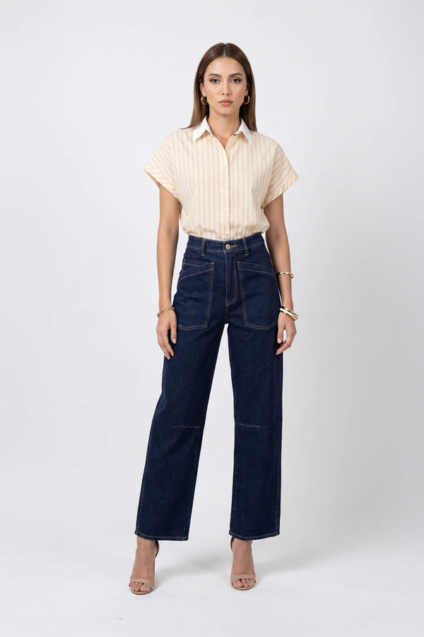 Nadia Striped Contrast Collar Camisa 752955 BEI