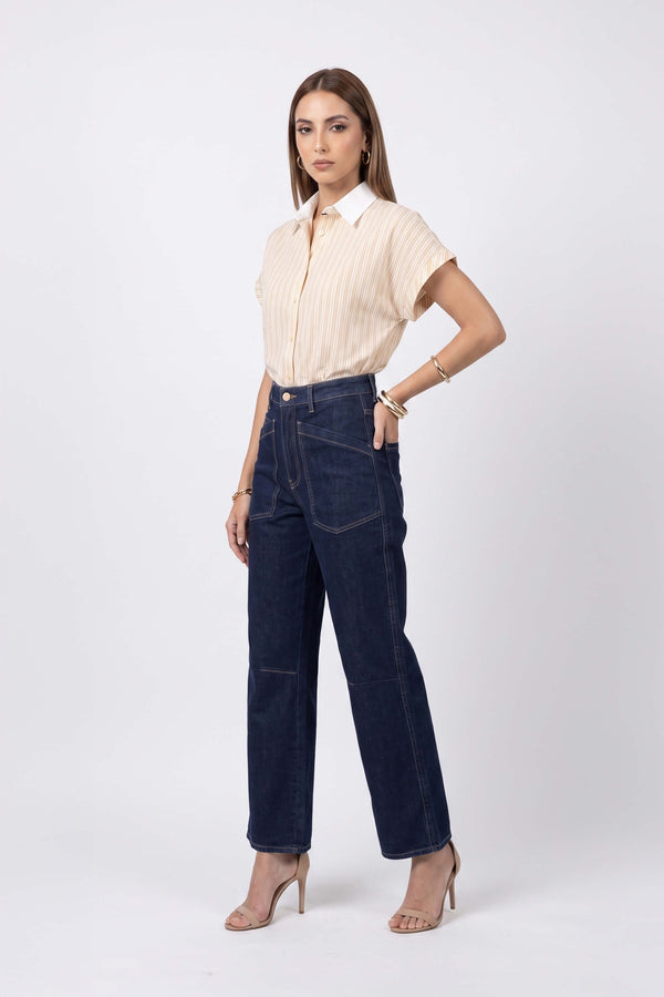Nadia Striped Contrast Collar Camisa 752955 BEI
