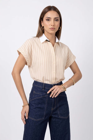 Nadia Striped Contrast Collar Camisa 752955 BEI