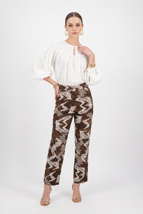 Mia Printed High-Waist Straight-Leg Pantalón 731130 CAF