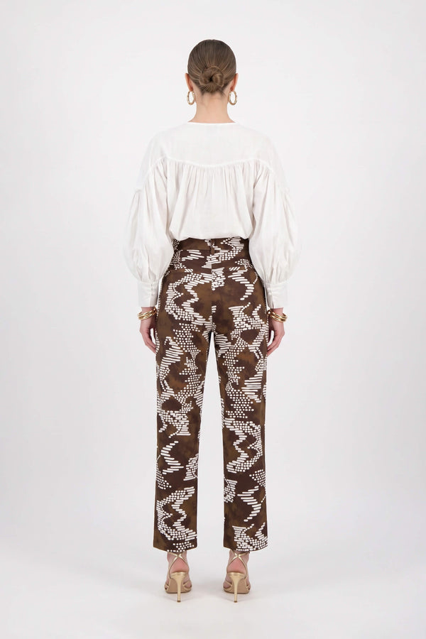 Mia Printed High-Waist Straight-Leg Pantalón 731130 CAF