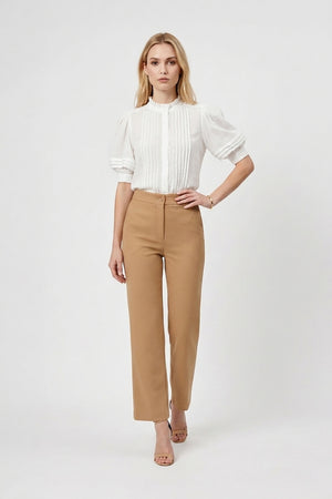 Olivia Ruffled High-Neck Pleated Short-Sleeve Blouse