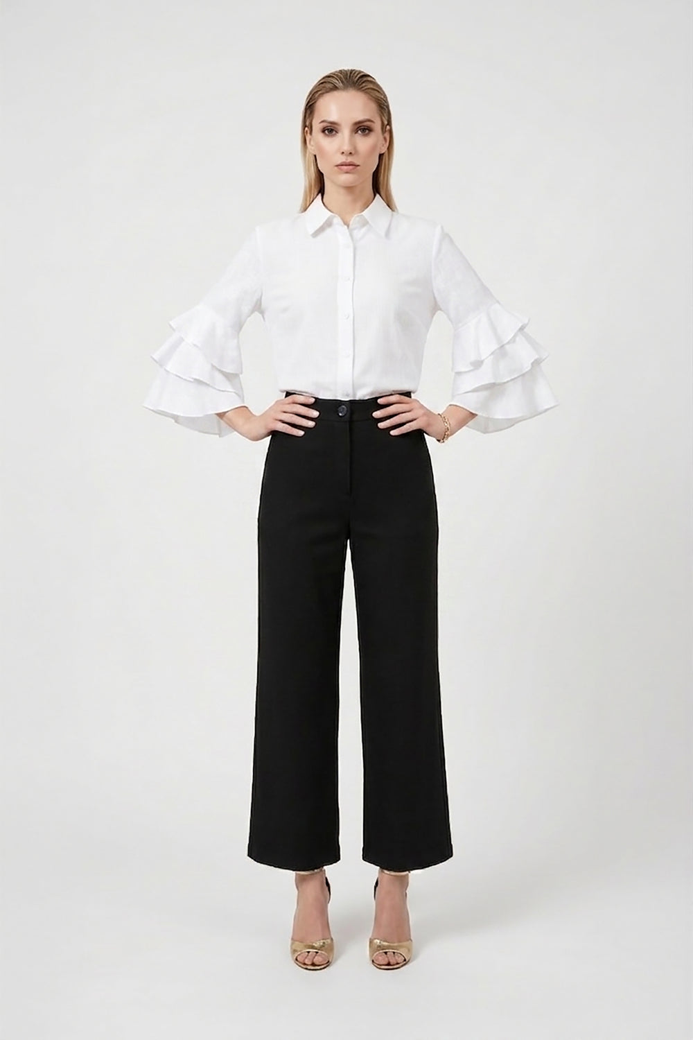 Camille Ruffled Long-Sleeve Shirt Blouse 