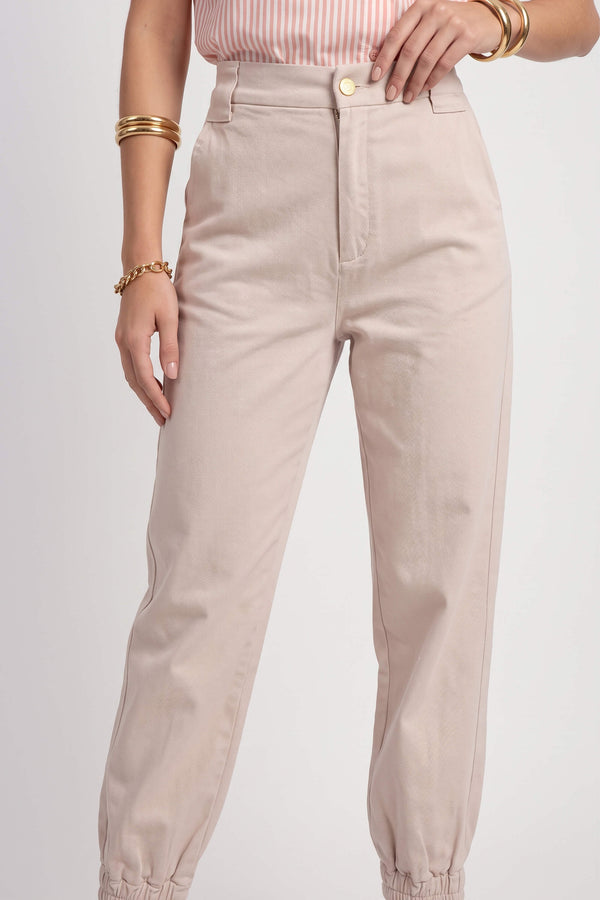Emma Elastic-Cuff High-Waisted Pantalón 731146 BEI