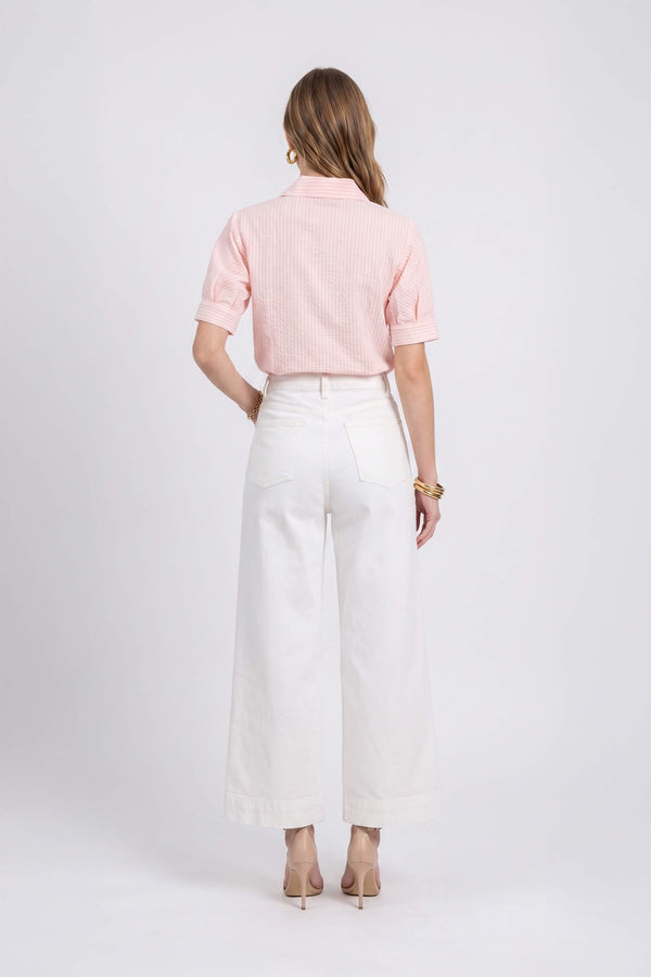 Beatrice Asymmetric Striped Puff Sleeve Blusa 752967 ROS