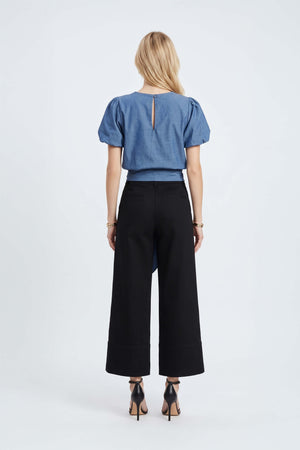 Paulina High-Waist Flap Pocket Wide-Leg Pantalón 731159 NEG