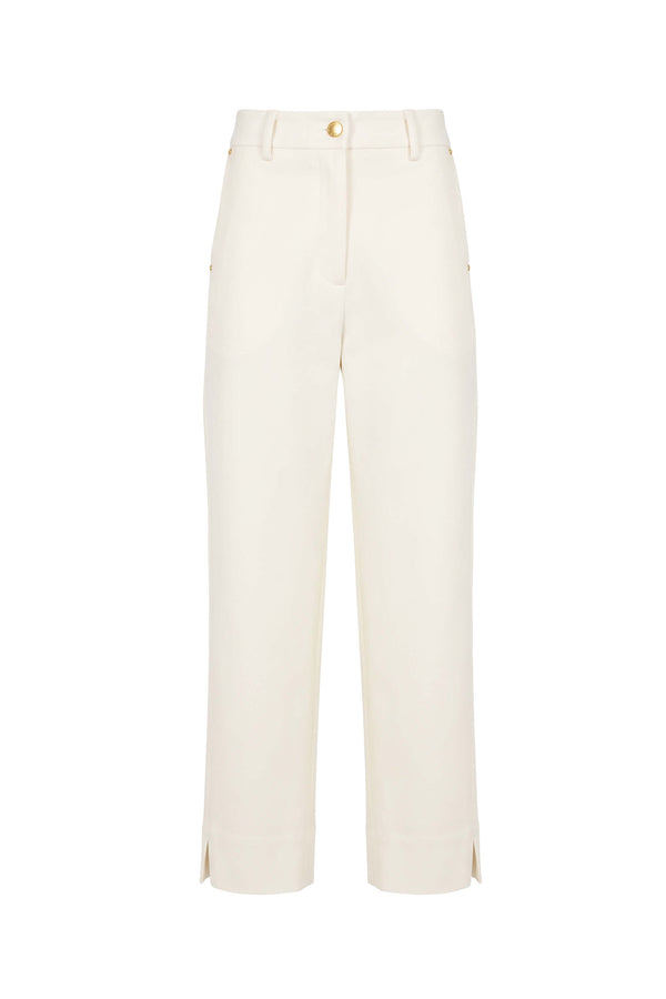 Mia Gold-Button Cropped Straight Pantalón  731177 HUE