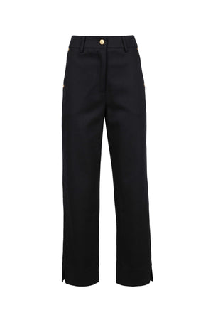 Mia Gold-Button Cropped Straight Pantalón  731177 NEG