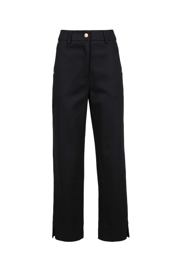 Mia Gold-Button Cropped Straight Pantalón  731177 NEG
