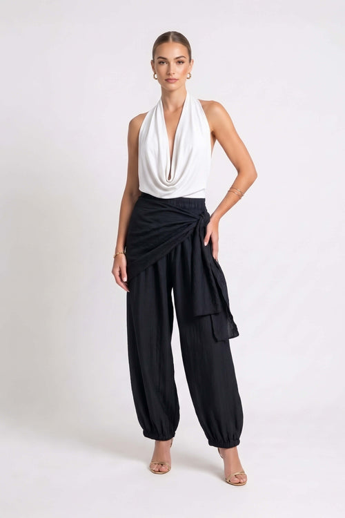 Amalia Drape Tie-Front Harem Pantalón 731180 NEG