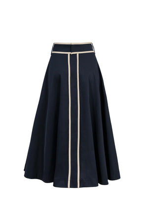 Elena Contrast-Trim A-Line Midi Skirt