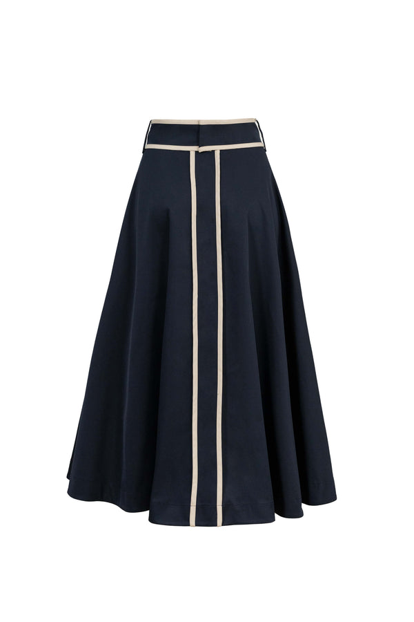 Elena Contrast-Trim A-Line Midi Skirt