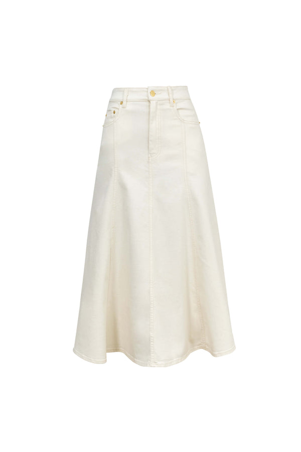 Inés Paneled Denim Midi Skirt