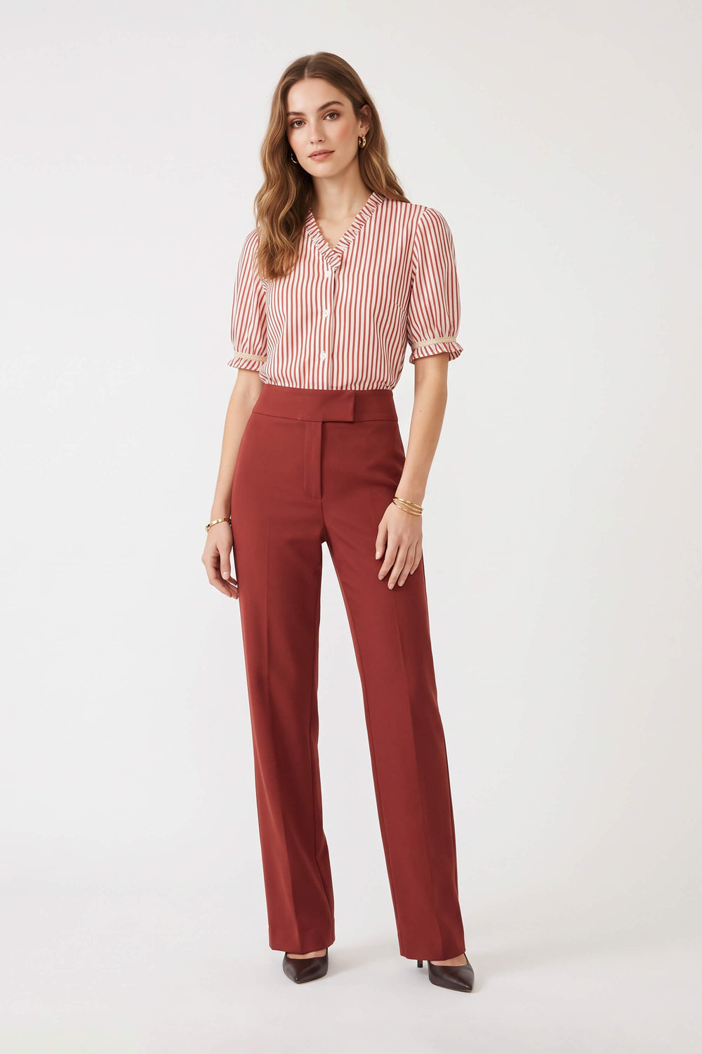 Gala High-Waist Wide-Leg Burgundy Pantalón 532115 VIN