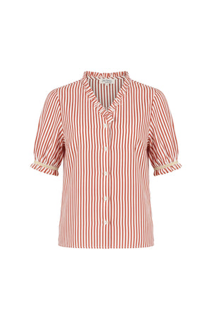 Carlota Striped Ruffle Puff Sleeve Blusa  752783 LAD