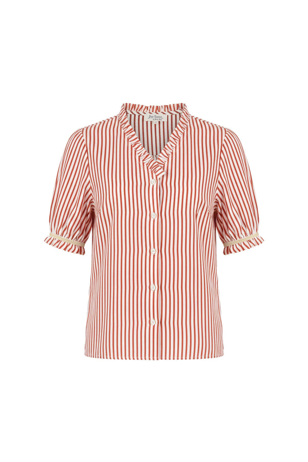 Carlota Striped Ruffle Puff Sleeve Blusa  752783 LAD