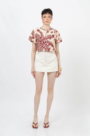 Amira Keyhole-Neck Flutter-Sleeve Blusa 752913
