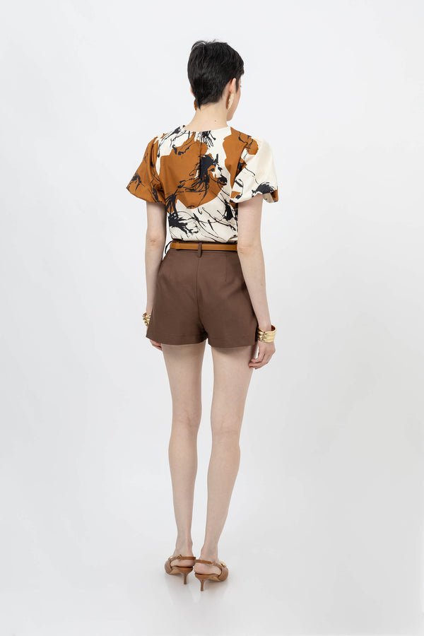 Amira Keyhole-Neck Flutter-Sleeve Blusa 752913