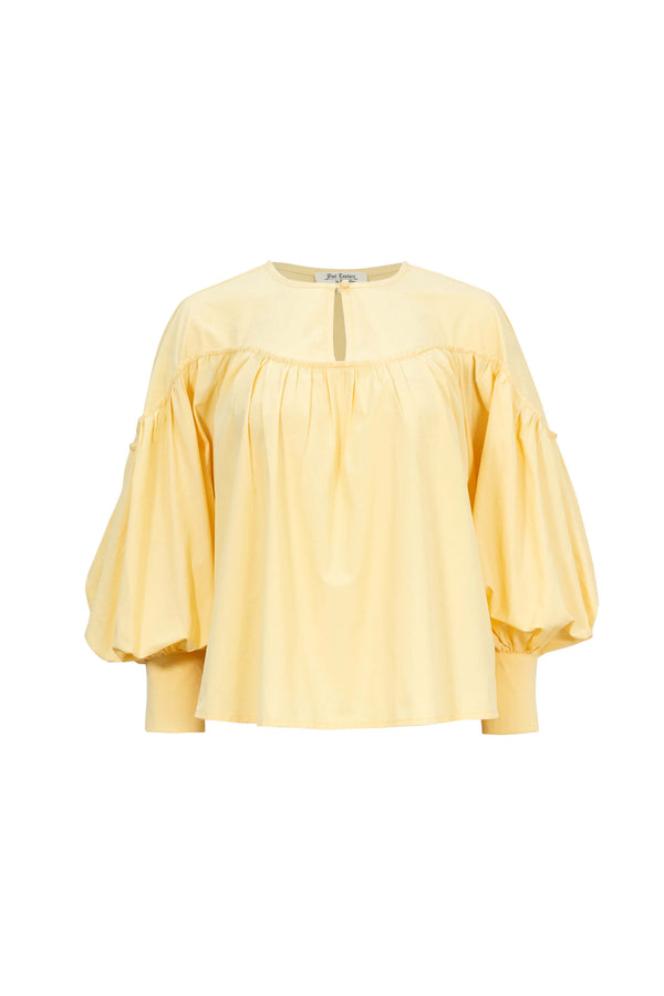 Dalia Puff-Sleeve Keyhole Cotton-Stretch Blouse