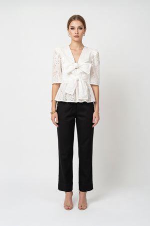 Mia Gold-Button Cropped Straight Pantalón  731177 NEG