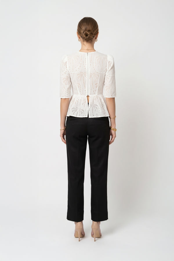 Mia Gold-Button Cropped Straight Pantalón  731177 NEG