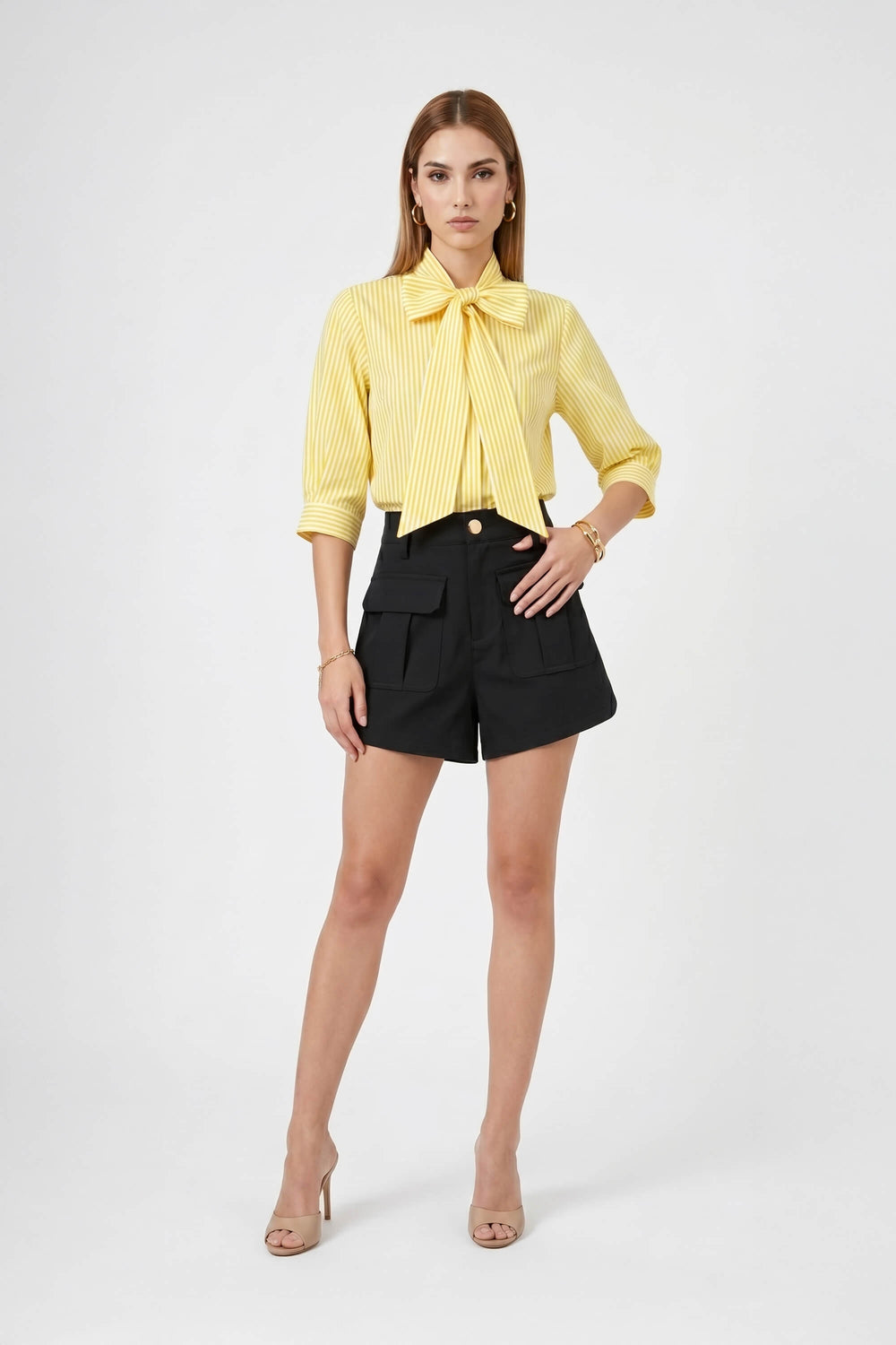 Julieta Tie-Neck 3/4-Sleeve Blusa