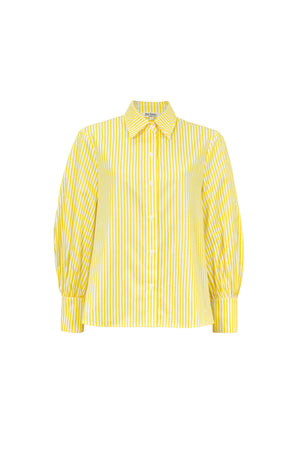 Martina Button-Down Puff-Sleeve Blusa