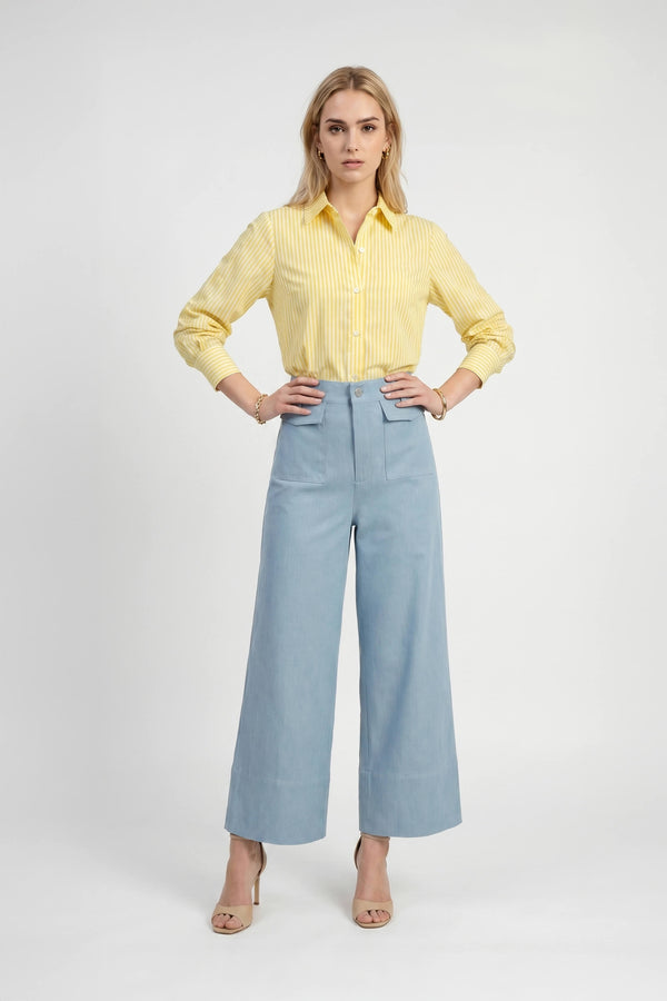 Martina Button-Down Puff-Sleeve Blusa