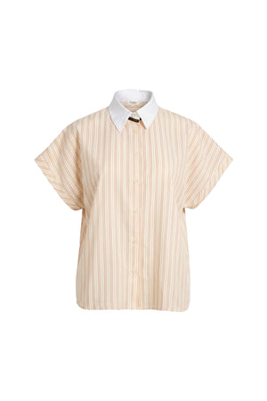 Nadia Striped Contrast Collar Camisa 752955 BEI