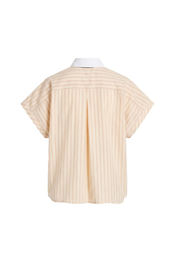 Nadia Striped Contrast Collar Camisa 752955 BEI
