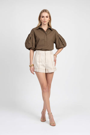Nora Puff Sleeve Collar Red Blusa 752962 CAF