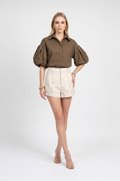 Nora Puff Sleeve Collar Red Blusa 752962 CAF