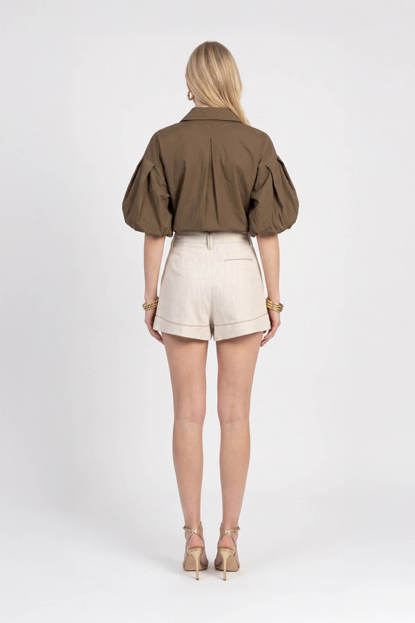 Beatrice Contrast Stitched High-Waist Shorts  731144 BEI