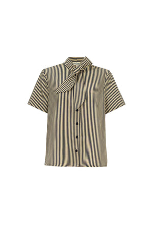 Nora Tie-Neck Short-Sleeve Blusa