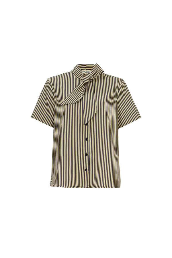 Nora Tie-Neck Short-Sleeve Blusa