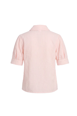 Beatrice Asymmetric Striped Puff Sleeve Blusa 752967 ROS
