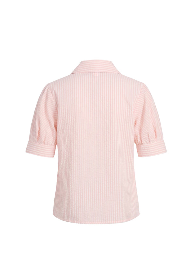 Beatrice Asymmetric Striped Puff Sleeve Blusa 752967 ROS