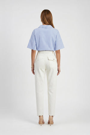Sofia Collar-Detail Short-Sleeve Blusa
