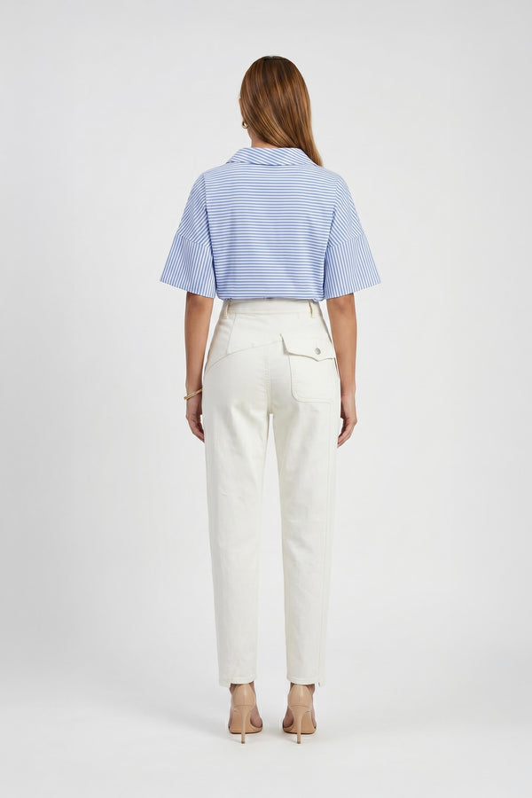 Sofia Collar-Detail Short-Sleeve Blusa