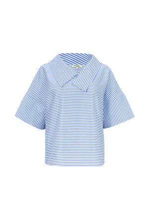 Sofia Collar-Detail Short-Sleeve Blusa