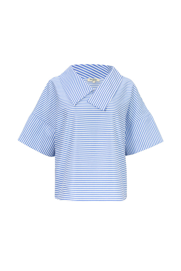 Sofia Collar-Detail Short-Sleeve Blusa
