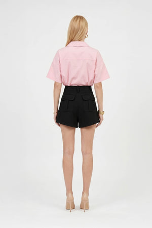 Sofia Collar-Detail Short-Sleeve Blusa 752969ROS