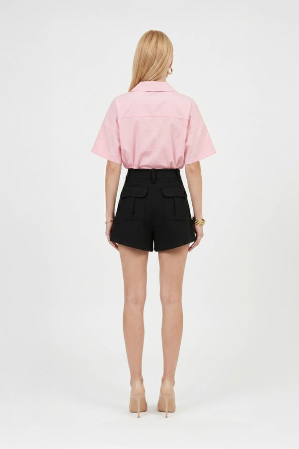 Sofia Collar-Detail Short-Sleeve Blusa 752969ROS