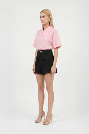Sofia Collar-Detail Short-Sleeve Blusa 752969ROS